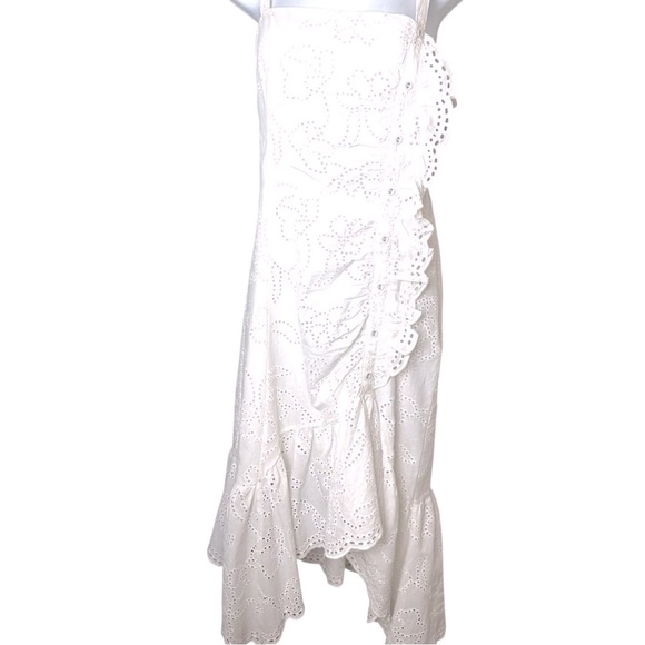 PARKER White Eyelet Ruffle Button Midi Dress Embroidered NWT size 4 Boho Chic - Picture 9 of 9